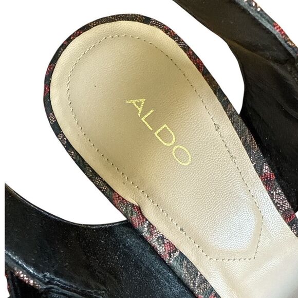 ALDO Floral Paisley and Gold Brocade Chunky 5" Heels Open Toe‎ Shoes Size 10 - Picture 8 of 9